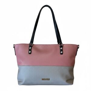 Jessica Simpson Elegant Colorblock Pink & Gray Women's Faux Leather Tote Bag EUC